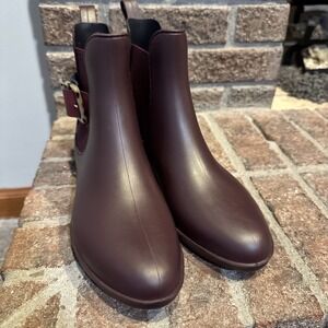 Henry Ferrera Boots Womens Size 8 Burgundy Red Chelsea Rain Ankle Pull On